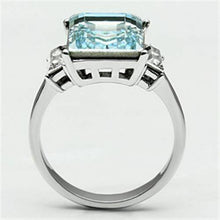 Load image into Gallery viewer, Aqua Blue Ring Stainless Steel Radiant Rectangle Emerald Cut Aquamarine CZ - Jewelry Store by Erik Rayo
