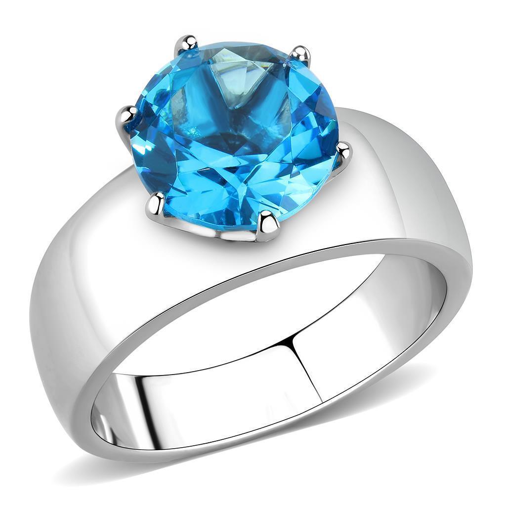 Aquamarine Blue Silver Womens Ring Solitaire 316L Stainless Steel Zircoin Anillo Azul y Plata Para Mujer Solitario Acero Inoxidable - Jewelry Store by Erik Rayo