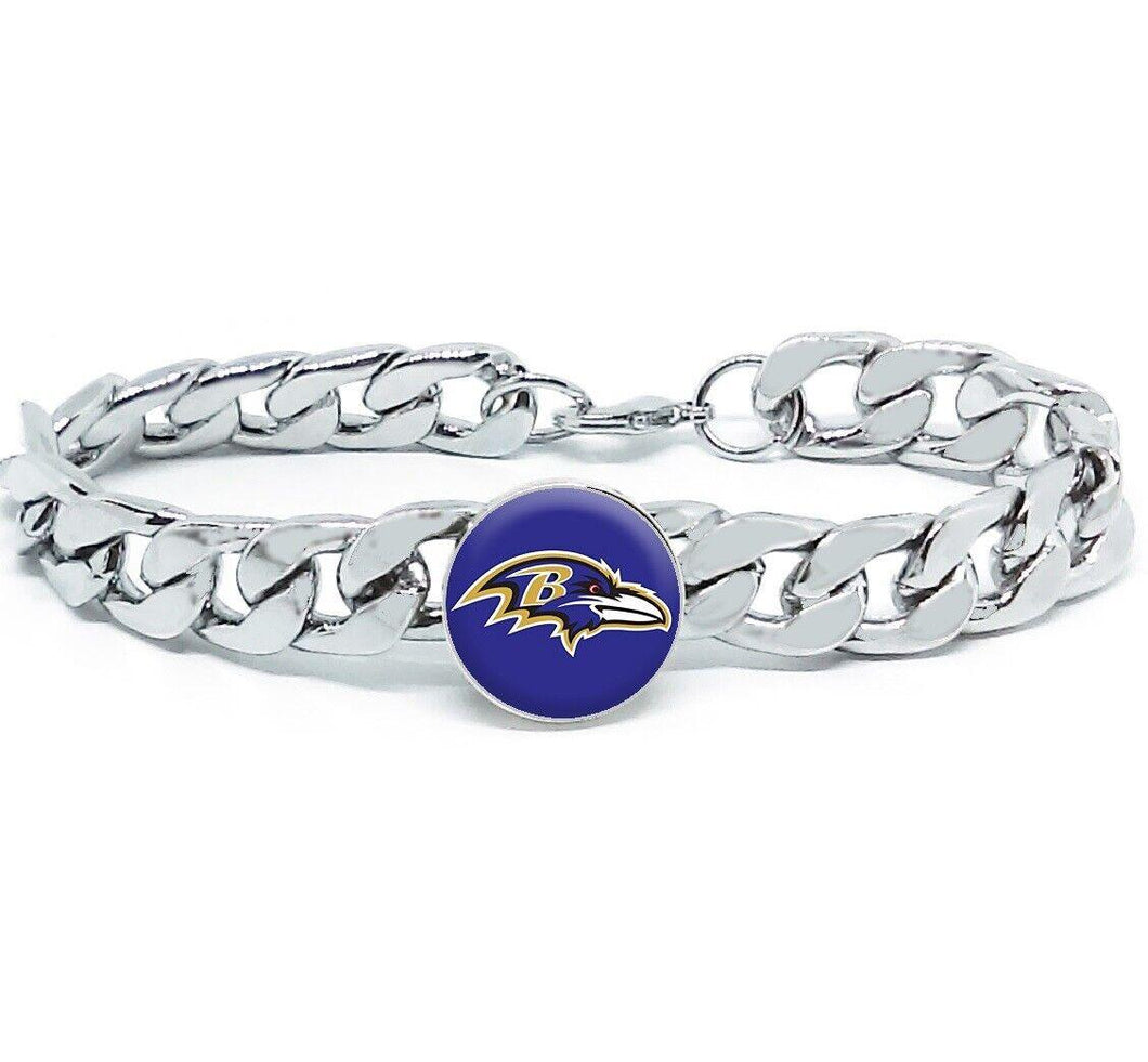 Baltimore Ravens Bracelet Silver Stainless Steel Mens and Womens Curb Link Chain Football Gift - ErikRayo.com