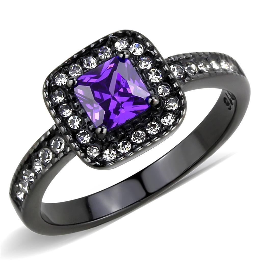 Black Womens Ring Anillo Para Mujer y Ninos Unisex Kids 316L Stainless Steel Ring with AAA Grade CZ in Tanzanite - Jewelry Store by Erik Rayo