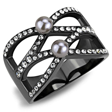 Black Womens Ring Anillo Para Mujer y Ninos Unisex Kids 316L Stainless Steel Ring with Pearl in Gray - Jewelry Store by Erik Rayo