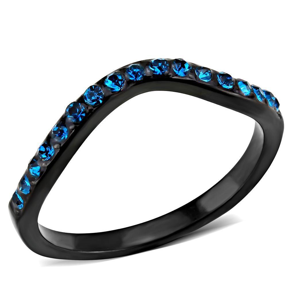 Black Womens Ring Anillo Para Mujer y Ninos Unisex Kids 316L Stainless Steel Ring with Top Grade Crystal in Blue Zircon - Jewelry Store by Erik Rayo