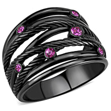 Load image into Gallery viewer, Black Womens Ring Anillo Para Mujer y Ninos Unisex Kids 316L Stainless Steel Ring with Top Grade Crystal in Fuchsia - Jewelry Store by Erik Rayo
