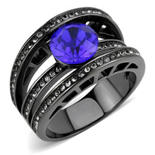Load image into Gallery viewer, Black Womens Ring Anillo Para Mujer y Ninos Unisex Kids 316L Stainless Steel Ring with Top Grade Crystal in Sapphire - Jewelry Store by Erik Rayo
