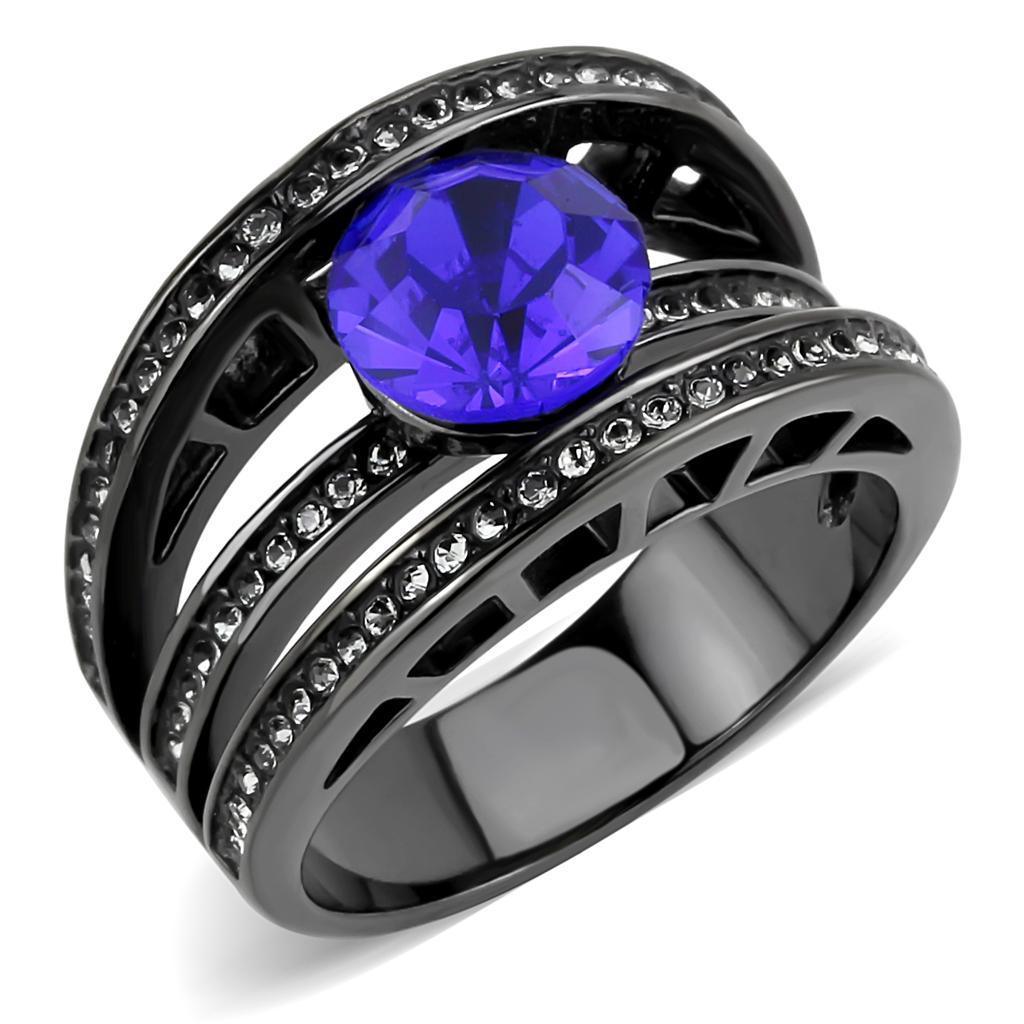 Black Womens Ring Anillo Para Mujer y Ninos Unisex Kids 316L Stainless Steel Ring with Top Grade Crystal in Sapphire - Jewelry Store by Erik Rayo