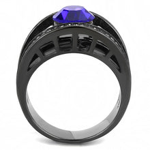 Load image into Gallery viewer, Black Womens Ring Anillo Para Mujer y Ninos Unisex Kids 316L Stainless Steel Ring with Top Grade Crystal in Sapphire - Jewelry Store by Erik Rayo
