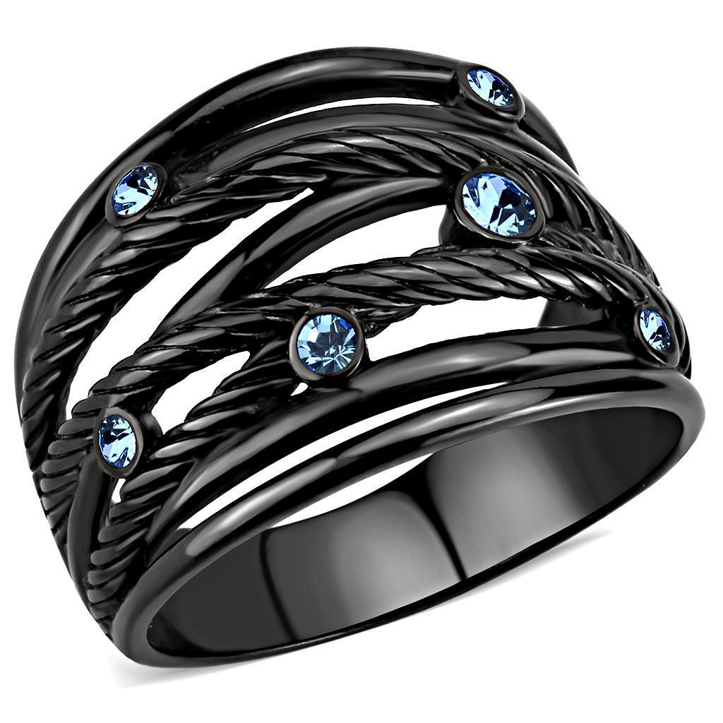 Black Womens Ring Anillo Para Mujer y Ninos Unisex Kids 316L Stainless Steel Ring with Top Grade Crystal in Sea Blue - Jewelry Store by Erik Rayo