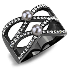 Load image into Gallery viewer, Black Womens Ring Anillo Para Mujer Stainless Steel Ring with Pearl in Gray - Jewelry Store by Erik Rayo

