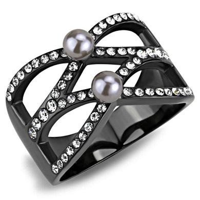 Black Womens Ring Anillo Para Mujer Stainless Steel Ring with Pearl in Gray - Jewelry Store by Erik Rayo
