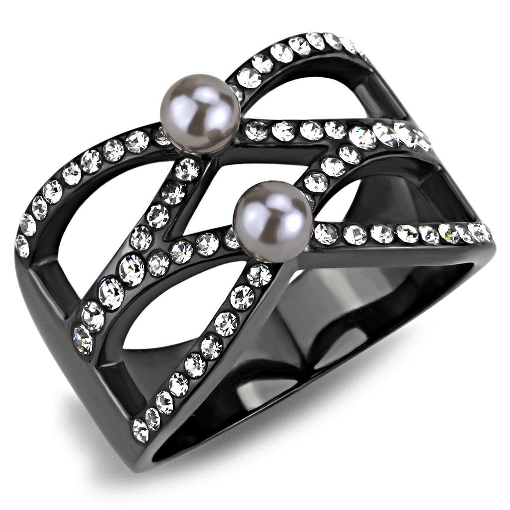 Black Womens Ring Anillo Para Mujer y Ninos Unisex Kids Stainless Steel Ring with Pearl in Gray - Jewelry Store by Erik Rayo