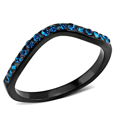 Black Womens Ring Anillo Para Mujer Stainless Steel Ring with Top Grade Crystal in Blue Zircon - Jewelry Store by Erik Rayo