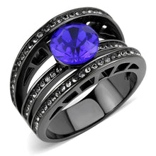 Load image into Gallery viewer, Black Womens Ring Anillo Para Mujer y Ninos Unisex Kids Stainless Steel Ring with Top Grade Crystal in Sapphire - Jewelry Store by Erik Rayo
