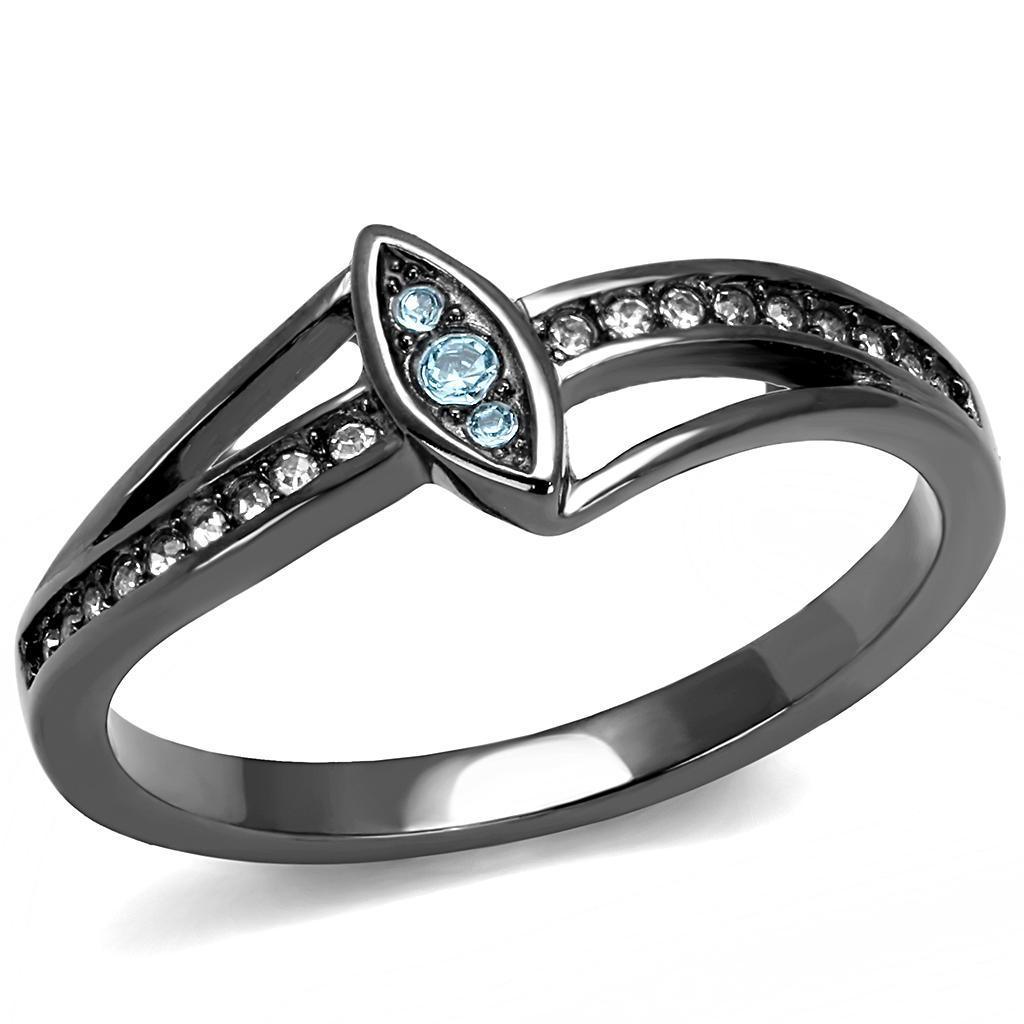 Black Womens Ring Anillo Para Mujer y Ninos Unisex Kids tainless Steel Ring with Top Grade Crystal in Sea Blue - Jewelry Store by Erik Rayo