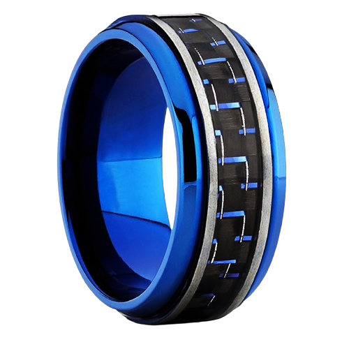 Engagement Rings for Women Mens Wedding Bands for Him and Her Promise / Bridal Mens Womens Rings Black and Blue Carbon Fiber