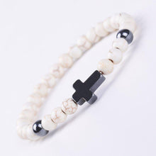 Load image into Gallery viewer, Bracelet Jesus Cross Christian Beaded Wristlet Howlite Natural Africa White Stones - Jewelry Store by Erik Rayo
