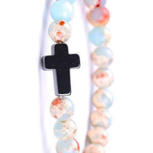 Load image into Gallery viewer, Bracelet Jesus Cross Christian Figurre Beaded Wristlet Howlite Natural Africa Stones - Jewelry Store by Erik Rayo
