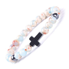 Load image into Gallery viewer, Bracelet Jesus Cross Christian Figurre Beaded Wristlet Howlite Natural Africa Stones - Jewelry Store by Erik Rayo

