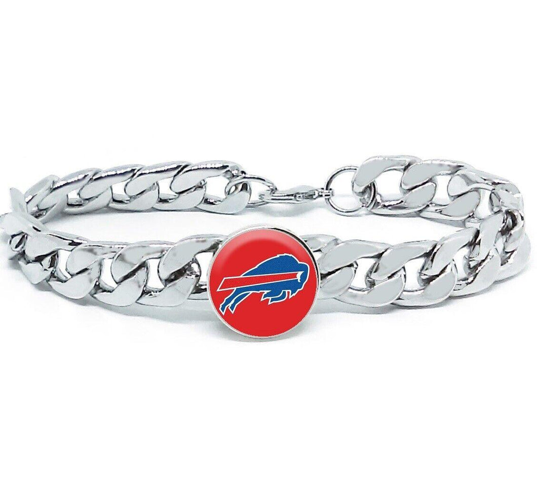 Buffalo Bills Bracelet Silver Stainless Steel Mens and Womens Curb Link Chain Football Gift - ErikRayo.com