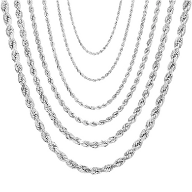 Cadena Para Mujer y Ninos de Plata 925 de Ley Esterlina Italiana Cuerda Corte De Diamante - Jewelry Store by Erik Rayo