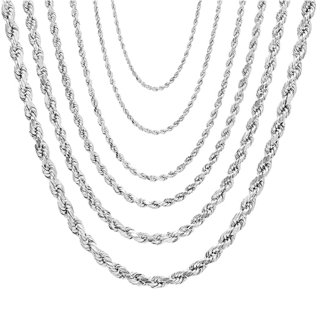 Cadenas Para Hombre Mujer Ninos Plata 925 de Ley Esterlina Italiana Cuerda Corte De Diamante - Jewelry Store by Erik Rayo