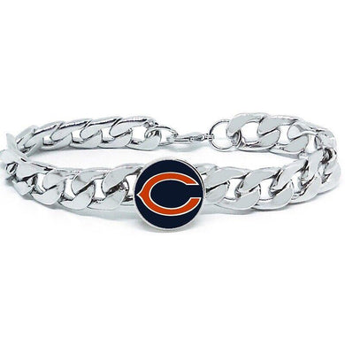 Chicago Bears Bracelet Silver Stainless Steel Mens and Womens Curb Link Chain Football Gift - ErikRayo.com