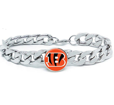 Cincinnati Bengals Bracelet Silver Stainless Steel Mens and Womens Curb Link Chain Football Gift - ErikRayo.com
