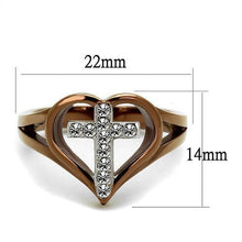 Load image into Gallery viewer, Cross &amp; Heart Coffee Chocolate Brown Stainless Steel Christian Crystal Ring Anillo Para Mujer - Jewelry Store by Erik Rayo
