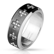 Load image into Gallery viewer, Cross Band Ring Size 8-12 Stainless Steel Black 0.55 Carat CZ Cross Eternity - Jewelry Store by Erik Rayo
