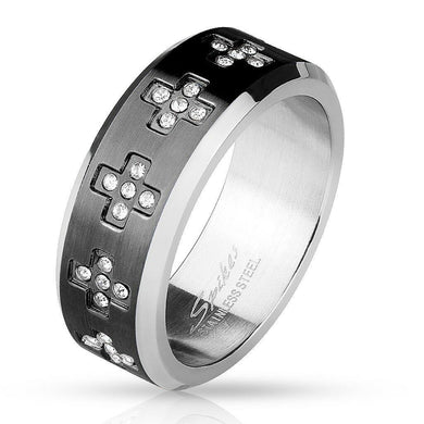 Cross Band Ring Size 8-12 Stainless Steel Black 0.55 Carat CZ Cross Eternity - Jewelry Store by Erik Rayo