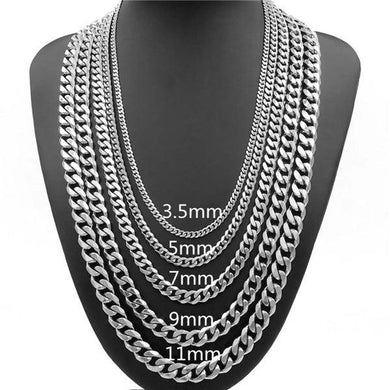 Cuban Curb Chain Necklace in Silver for Men and Women Stainless Steel - ErikRayo.com