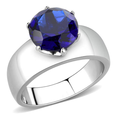 Dark Blue Silver Womens Ring Solitaire 316L Stainless Steel Zircoin Anillo Azul Oscuro y Plata Para Mujer Solitario Acero Inoxidable - Jewelry Store by Erik Rayo