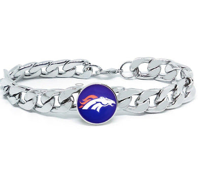Denver Broncos Bracelet Silver Stainless Steel Mens and Womens Curb Link Chain Football Gift - ErikRayo.com