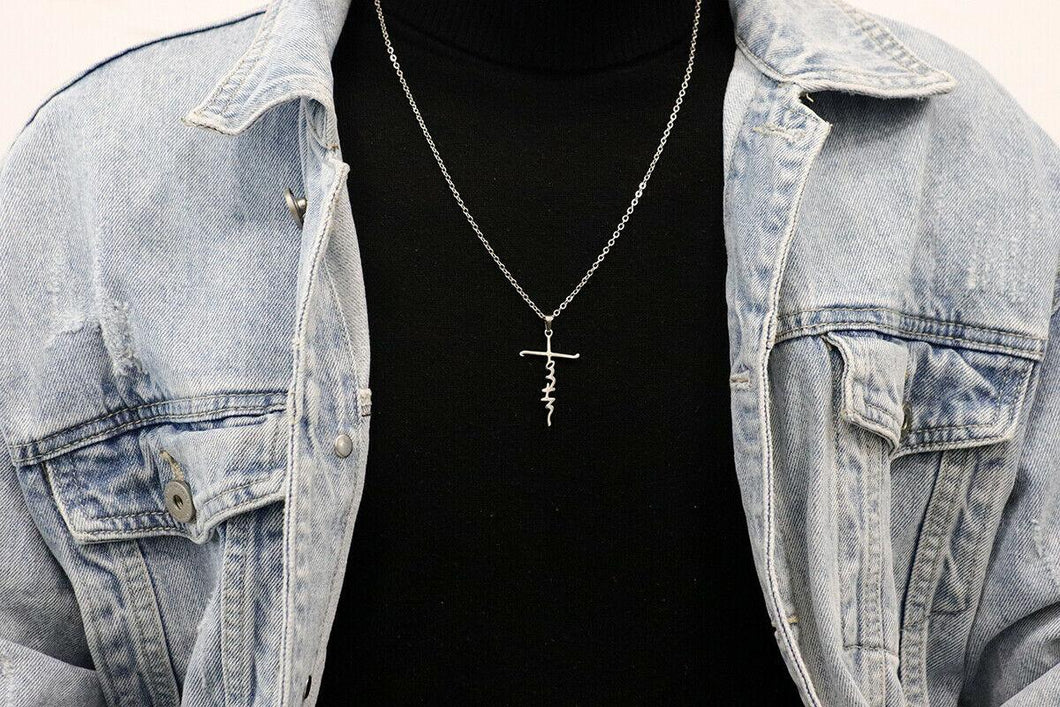 Faith Cross Necklace Stainless Steel Pendant 24 inch Chain - Jewelry Store by Erik Rayo