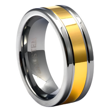 Load image into Gallery viewer, Men&#39;s Wedding Band Rings - Black Grooved Gold Center Dome - Wedding Rings for Men and Women
