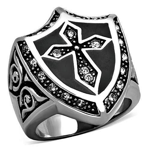 Gift for Him Men's Rings Stainless Steel Cross Shield Silver - Jewelry Store by Erik Rayo