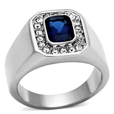 Gift For Him Men's Rings Stainless Steel Dark Blue Sapphire CZ - ErikRayo.com