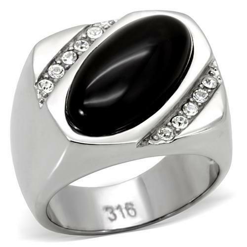 Gift For Him Men's Rings Stainless Steel Oval Black Onyx - Jewelry Store by Erik Rayo