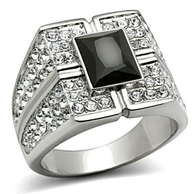 Gift For Him Men's Rings Stainless Steel Square Black Onyx CZ - ErikRayo.com