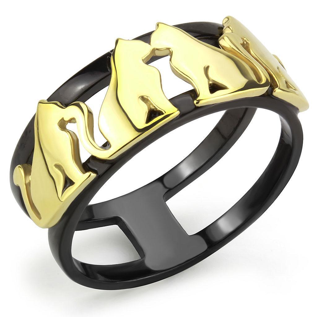 Gold Black Cats Womens Ring Anillo Para Mujer y Ninos Unisex Kids 316L Stainless Steel Ring with No Stone - Jewelry Store by Erik Rayo