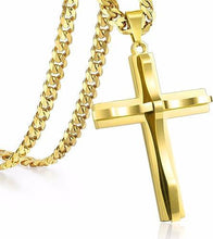 Load image into Gallery viewer, Gold Cross Necklace with Curb Chain Pendant 18-30 Inches Stainless Steel - ErikRayo.com
