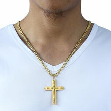 Load image into Gallery viewer, Gold Cross Necklace with Curb Chain Pendant 18-30 Inches Stainless Steel - ErikRayo.com
