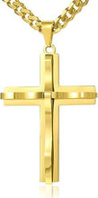 Load image into Gallery viewer, Gold Cross Necklace with Curb Chain Pendant 18-30 Inches Stainless Steel - Jewelry Store by Erik Rayo
