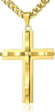 Gold Cross Necklace with Curb Chain Pendant 18-30 Inches Stainless Steel - Jewelry Store by Erik Rayo