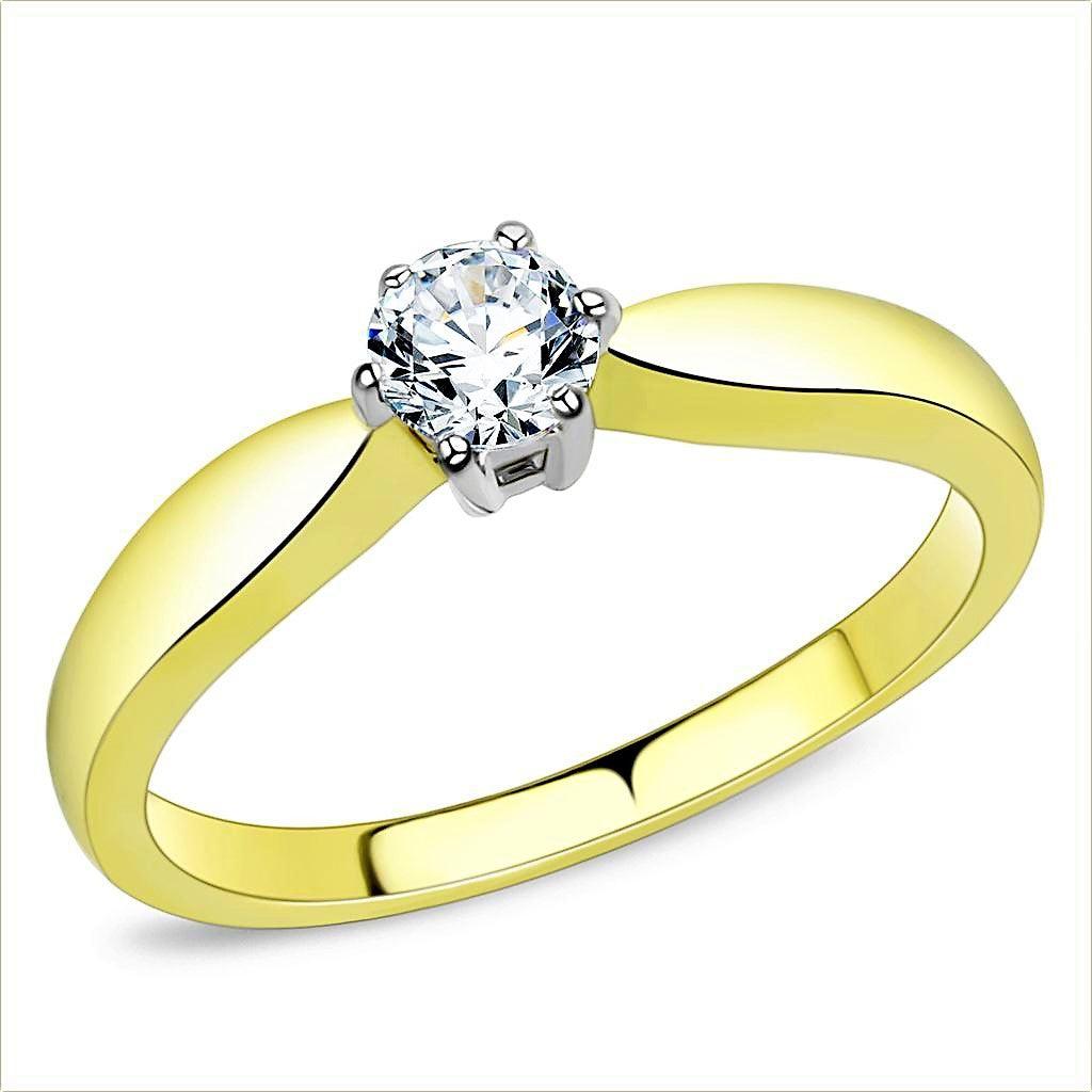 Gold Diamond Womens Ring Solitaire 316L Stainless Steel Anillo Diamante Solitario Color Oro Para Mujer Acero Inoxidable - Jewelry Store by Erik Rayo