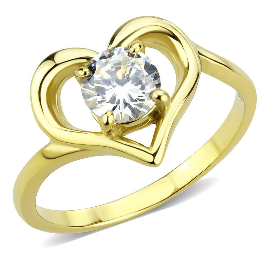 Gold Heart Womens Ring Solitaire 316L Stainless Steel Zircoin Anillo Corazon Color Oro Para Mujer Solitario Acero Inoxidable - Jewelry Store by Erik Rayo