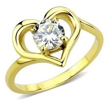 Load image into Gallery viewer, Gold Heart Womens Ring Solitaire Stainless Steel Zircoin Anillo Corazon Color Oro Para Mujer Solitario Acero Inoxidable - ErikRayo.com
