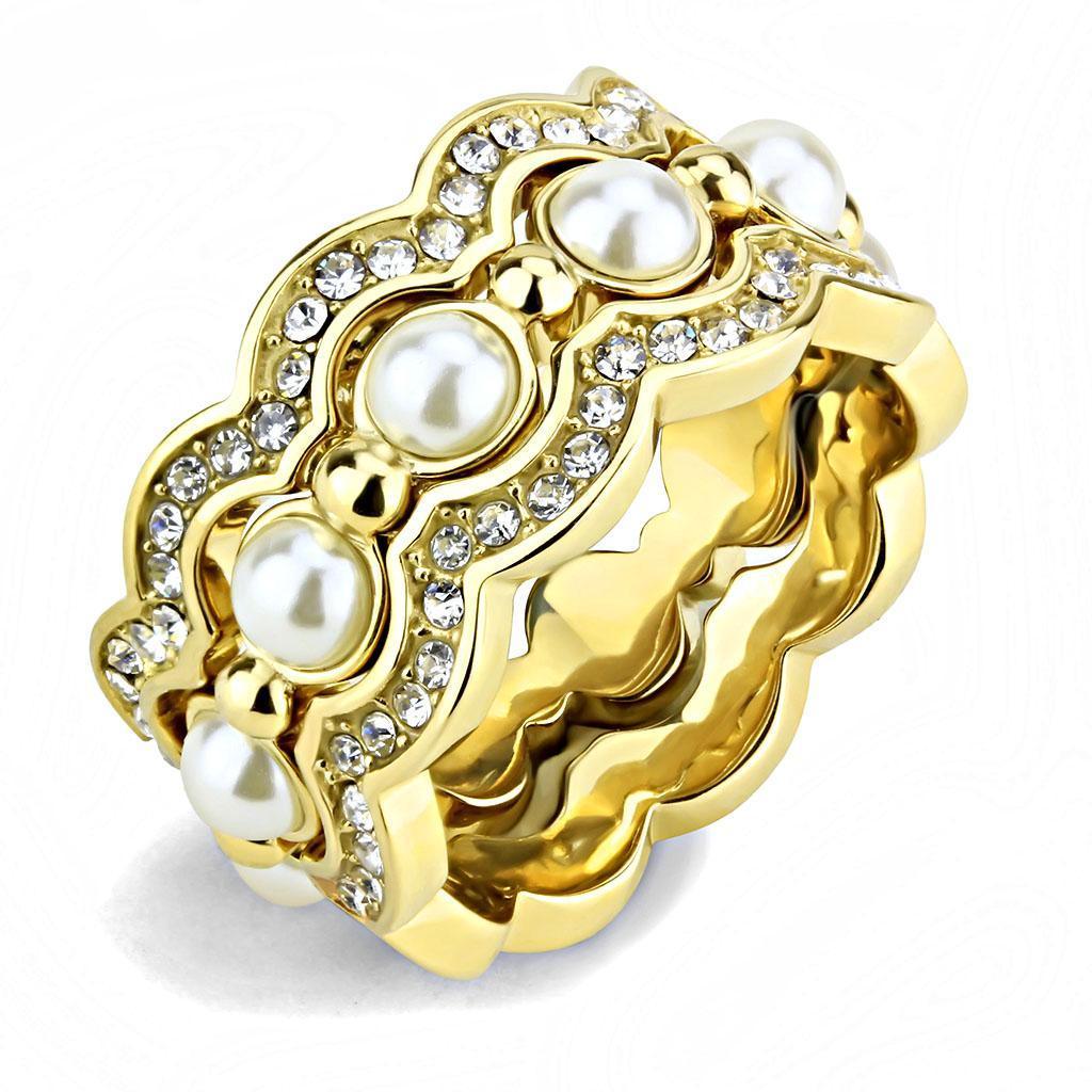 Gold Pearls Womens Ring 316L Stainless Steel Anillo Perlas Color Oro Para Mujer Acero Inoxidable - Jewelry Store by Erik Rayo