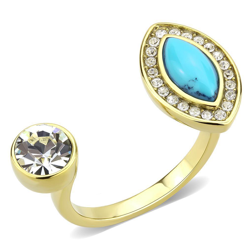 Gold Turquoise Womens Ring 316L Stainless Steel Anillo Color Oro Para Mujer Acero Inoxidable - Jewelry Store by Erik Rayo
