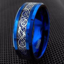 Load image into Gallery viewer, Men&#39;s Blue IP Plated Wedding Band with Celtic Knot Dragon Design - Men&#39;s and Women&#39;s Wedding Rings
