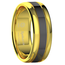 Load image into Gallery viewer, Men&#39;s Wedding Band Rings - Dome Polish Gold Black Center - Wedding Rings for Men and Women
